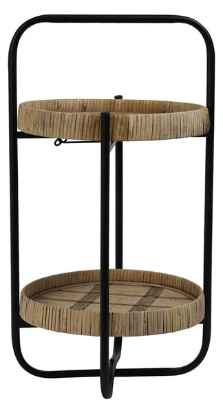 Čierny kovový 2 poschodový etažér s bambusovými podnosy Lorena - Ø 33 * 60cm - Light & Living