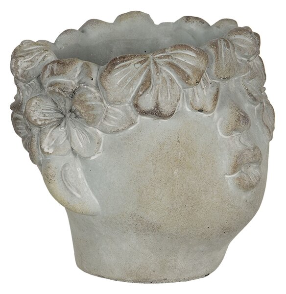 Malý kvetináč v dizajne hlavy s kvetinovým vencom Tete - 12 * 10 * 9 cm - Clayre & Eef
