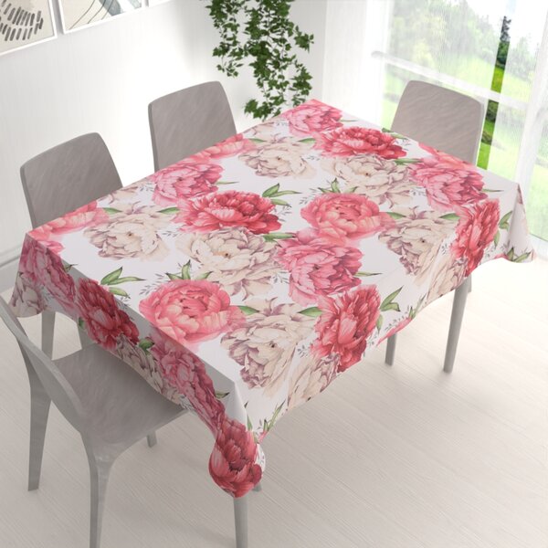 Biante Bavlnený obdĺžnikový obrus Sandra SA-746 Veľké ružovo-béžové pivonky na bielom 50x100 cm