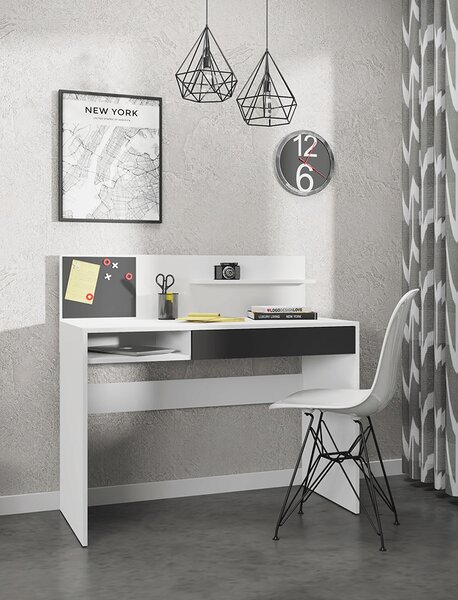 KONDELA PC stôl s magnetickou tabuľou, biela/čierna, IMAN
