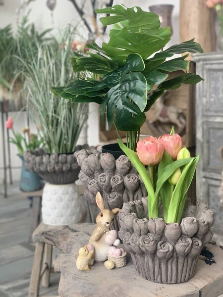 Kvetináč s dekoráciami ruží Rhode - Ø 23 * 21 cm - Clayre & Eef
