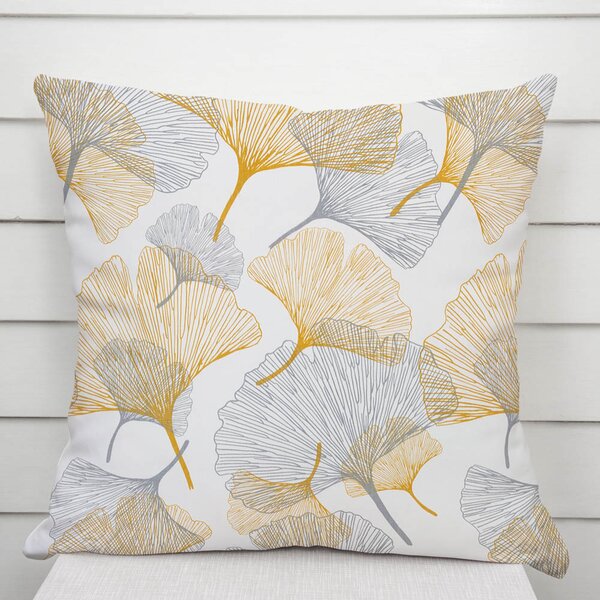 Biante Bavlnená obliečka na vankúš Sandra SA-745 Sivo-horčicové ginkgo listy na bielom 30 x 50 cm