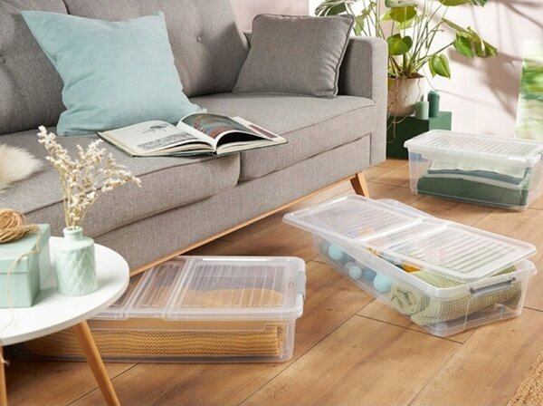 Úložný box s vekom a kolieskami pod posteľ, KEEEPER CLIPBOX LEO 33L, 77 x 38 x 16 cm