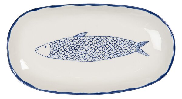 Keramický servírovací tanier s modrým dekorom ryby Atalante - 30 * 16 * 3 cm - Clayre & Eef