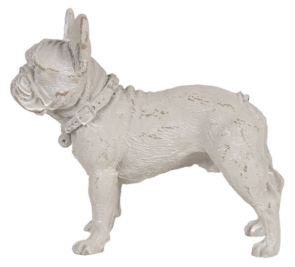Biela soška buldočka s odreninami - 14 * 6 * 12 cm - Clayre & Eef