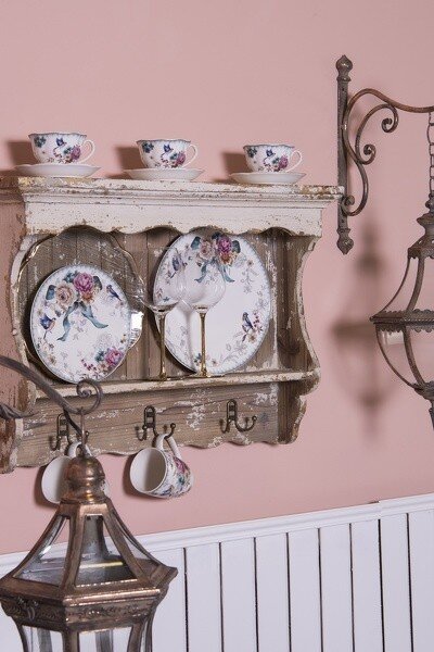 Veľký porcelánový hrnček s motívom kvetín a vtáčika Pivoine - 12 * 8 * 10 cm / 0,36 l - Clayre & Eef