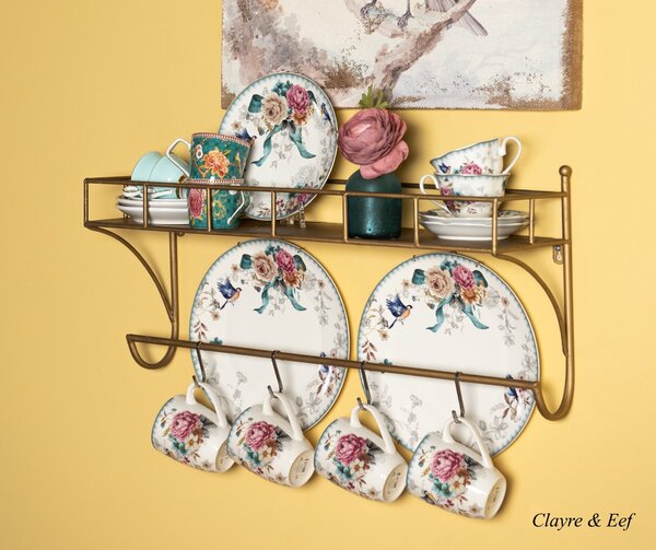 Veľký porcelánový hrnček s motívom kvetín a vtáčika Pivoine - 12 * 8 * 10 cm / 0,36 l - Clayre & Eef