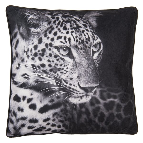 Čierny vankúš s hlavou leoparda - 45 * 45 cm - Clayre & Eef