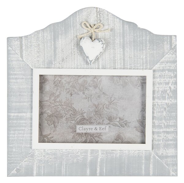 Šedivý drevený fotorámček so srdcom - 22 * ​​2 * 21 cm / 15 * 10 cm - Clayre & Eef