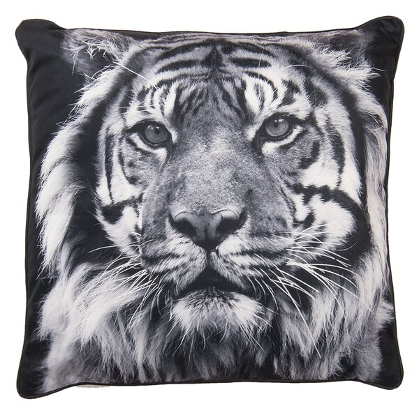 Čierny vankúš s hlavou tigra a výplní - 45 * 45 cm - Clayre & Eef