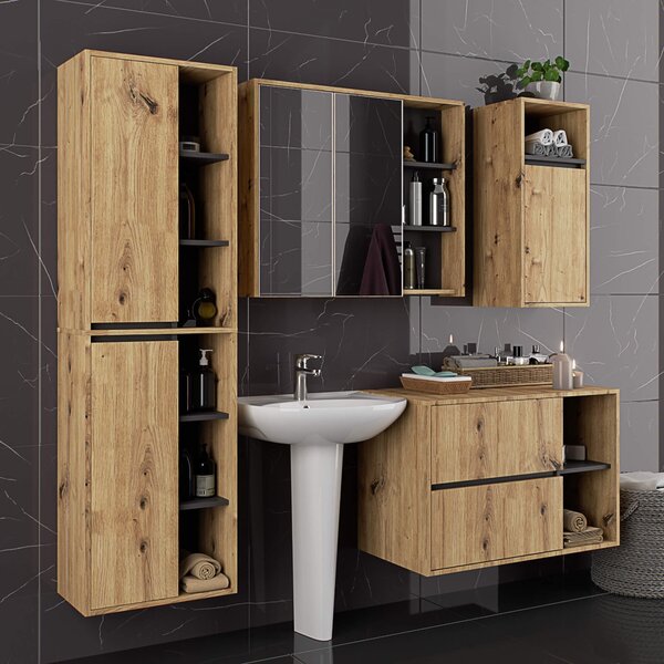 Ak furniture Závesná skrinka pod umývadlo VAMI 90 cm dub artisan/grafitová