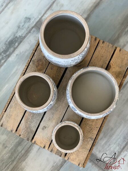 Keramický kvetináč se šedými kvety Valeria S - Ø 12*9 cm - Clayre & Eef