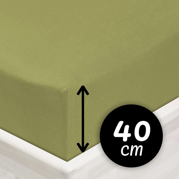 Jersey napínacie prestieradlo na extra vysoký matrac JR-020 Olivové 80 x 200 - výška 40 cm