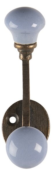 Nástenný kovový háčik s modrou knopka - 5 * 3 * 9 cm - Clayre & Eef