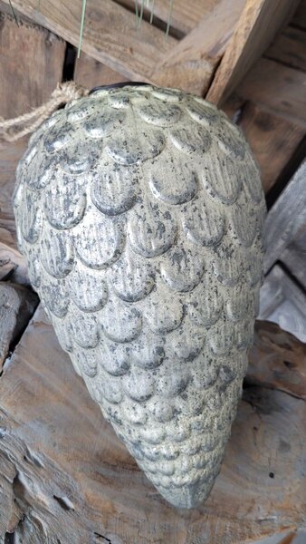 Šedo-strieborná anik sklenená vianočná ozdoba v tvare šišky XL - Ø 15*25 cm - Clayre & Eef