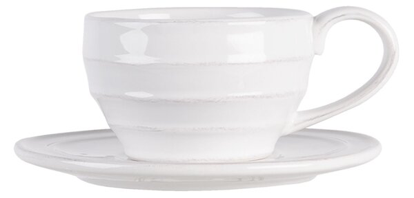 Biely vrúbkovaný šálka s tanierikom Romantic Intense - Ø 16 * 8 cm - Clayre & Eef