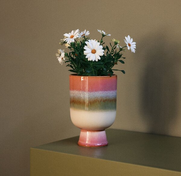 Ružový kameninový obal na kvetináč Retro Rosefield - Ø 13*19,5 cm - HKLIVING
