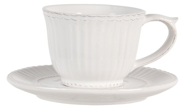 Krémová šálka s tanierikom Pure Line - Ø 15*8 cm / 0.12L - Clayre & Eef