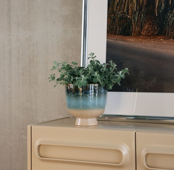 Modrý kameninový retro kvetináč Laguna - 20,5*20 cm - HKLIVING