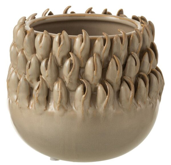 Béžovo-šedý keramický obal na kvetináč Ibiza - Ø 15 * 14cm - J-Line by Jolipa