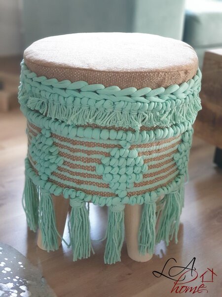 Béžovo - mintovou stolička / podnožka Fringe mint - Ø 37 * 45cm - J-Line by Jolipa