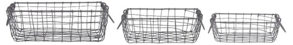 Sada 3 šedých drôtených košíkov s ušami - 30 * 30 * 10, 27 * 27 * 9, 24 * 24 * 8cm - Esschert design