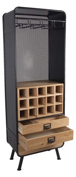 Kovovo-drevená retro skriňa na víno a poháre Bartion - 57*35*163 cm - Clayre & Eef