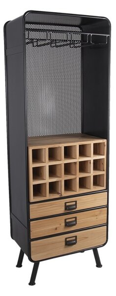Kovovo-drevená retro skriňa na víno a poháre Bartion - 57*35*163 cm - Clayre & Eef