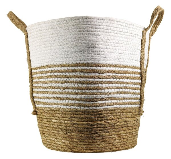 Jutový bielo hnedý pletený košík s ušami - 28 * 20 * 27 cm - Mars & More