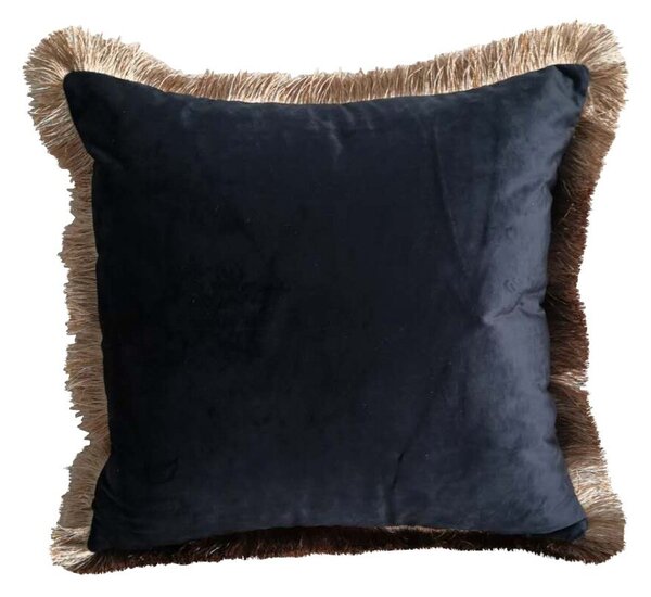 Modrý zamatový vankúš so zlatými strapcami Fringes gold - 45*45*10cm - Mars & More