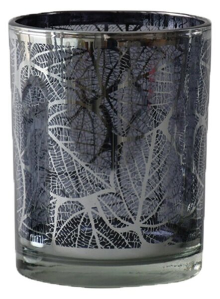 Tmavo šedý svietnik Tree s motívom listov - 7 * 7 * 8cm - Mars & More