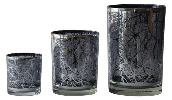 Tmavo šedý svietnik Tree s motívom listov - 7 * 7 * 8cm - Mars & More