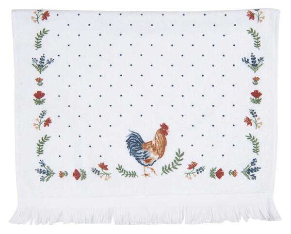 Kuchynský biely uterák s kohútikom - 40 * 66 cm - Clayre & Eef