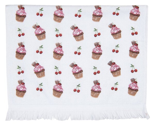 Biely kuchynský froté uterák s tortičkami Cherry Cupcake - 40*66 cm - Clayre & Eef