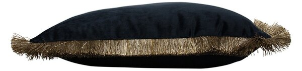 Čierny zamatový vankúš so zlatými strapcami Fringes gold - 45*45*10cm - Mars & More