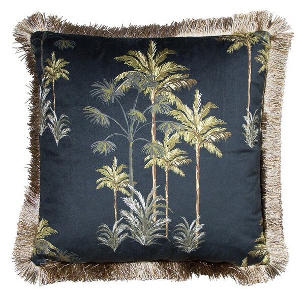Čierny zamatový vankúš s palmami a třásňovitým lemom - 45 * 45 * 10cm - Mars & More