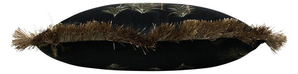 Čierny zamatový vankúš s palmami a třásňovitým lemom - 45 * 45 * 10cm - Mars & More