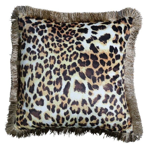 Zamatový vankúš s motívom leopardej kože a zlatými strapcami - 45 * 45 * 10cm - Mars & More