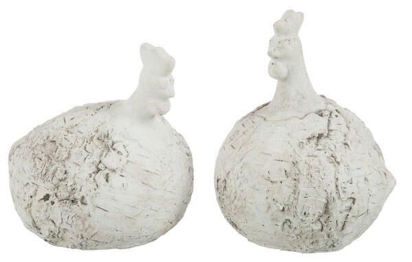 2 ks šedá antik dekoratívna soška sliepočka a kohútik - 17*17*23 cm - J-Line by Jolipa