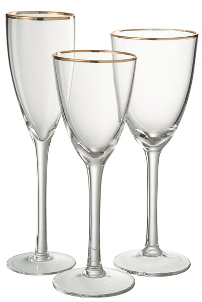 Pohárik na biele víno so zlatým okrajom - 8 * 8 * 22 cm - J-Line by Jolipa