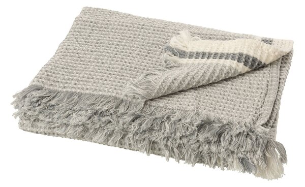 Šedý vaflovitý pléd s pruhom a strapcami Stripe - 130 * 170 cm - J-Line by Jolipa