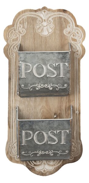Hnedá drevená nástenná dekorácia s priehradkami na poštu - 26 * 10 * 53 cm - Clayre & Eef