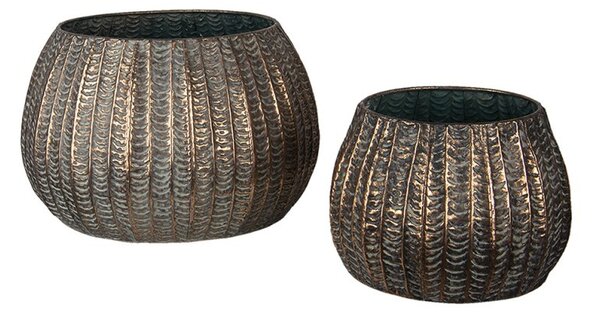 2ks Zlato hnedý obal na kvety s patinou - Ø 40 * 25 / Ø 28 * 19 cm - Clayre & Eef