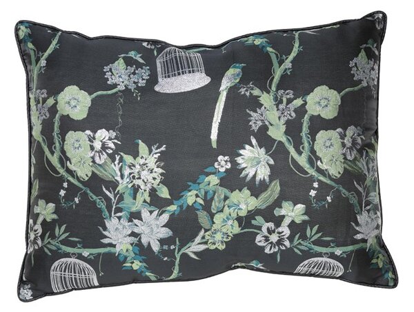 Tmavý podlhovastý vankúš s vtáčikmi a kvetmi Prisha - 60 * 45 cm - Light & Living