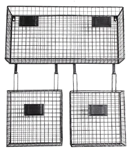 Čierny kovový nástenný stojan Set s košíkmi - 56 * 12 * 65 cm - Clayre & Eef