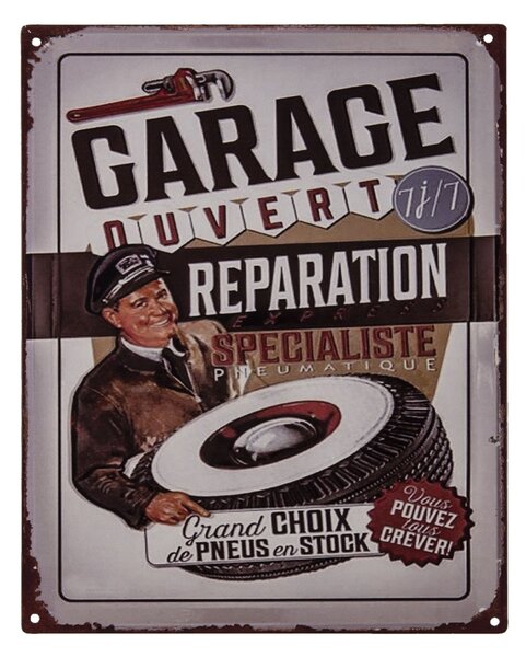 Nástenná kovová ceduľa Garage Réparation - 25 * 20 cm - Clayre & Eef