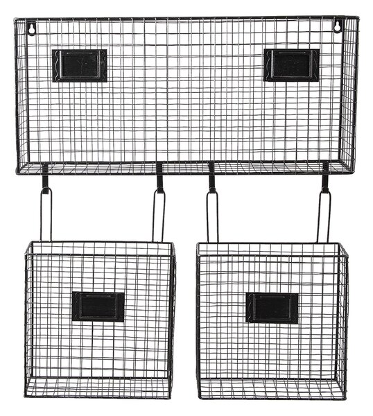 Čierny kovový nástenný stojan Set s košíkmi - 56 * 12 * 65 cm - Clayre & Eef