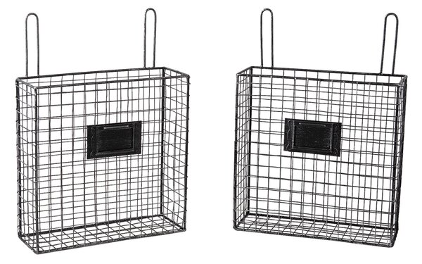Čierny kovový nástenný stojan Set s košíkmi - 56 * 12 * 65 cm - Clayre & Eef