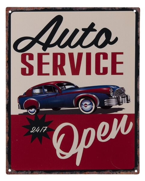 Nástenná kovová ceduľa Auto Service Open - 25 * 20 cm - Clayre & Eef