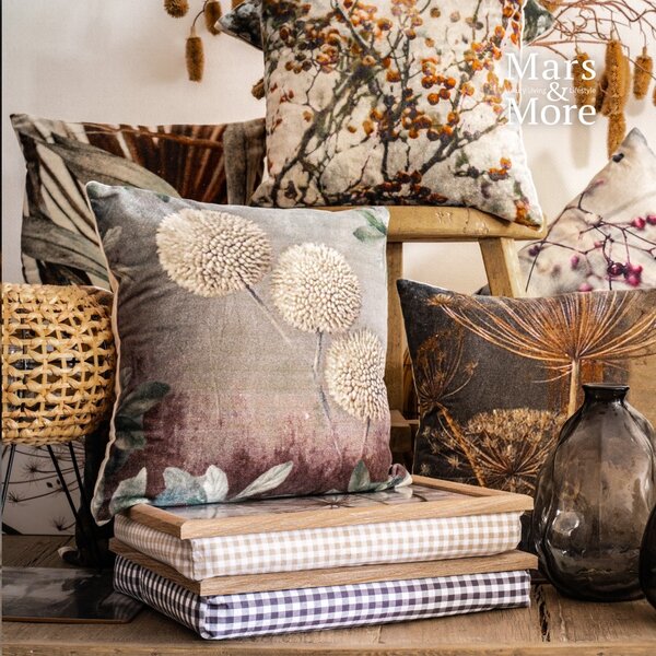 Zamatový vankúš s okrasným bielym allium - 45 * 45 * 10cm - Mars & More